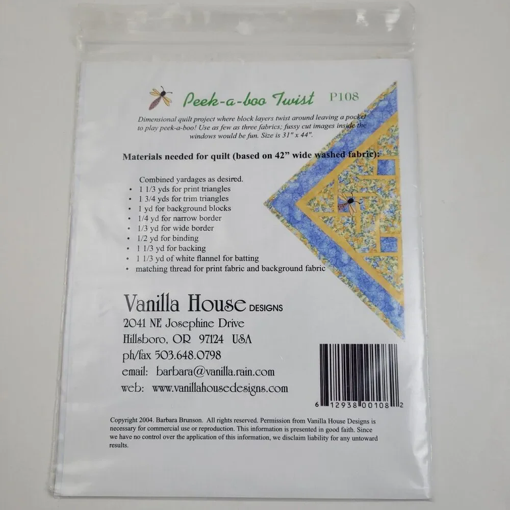 Vanilla House Designs Peek-a-boo Twist P-108 Pieced 3D Quilt Pattern 31 X 44 New